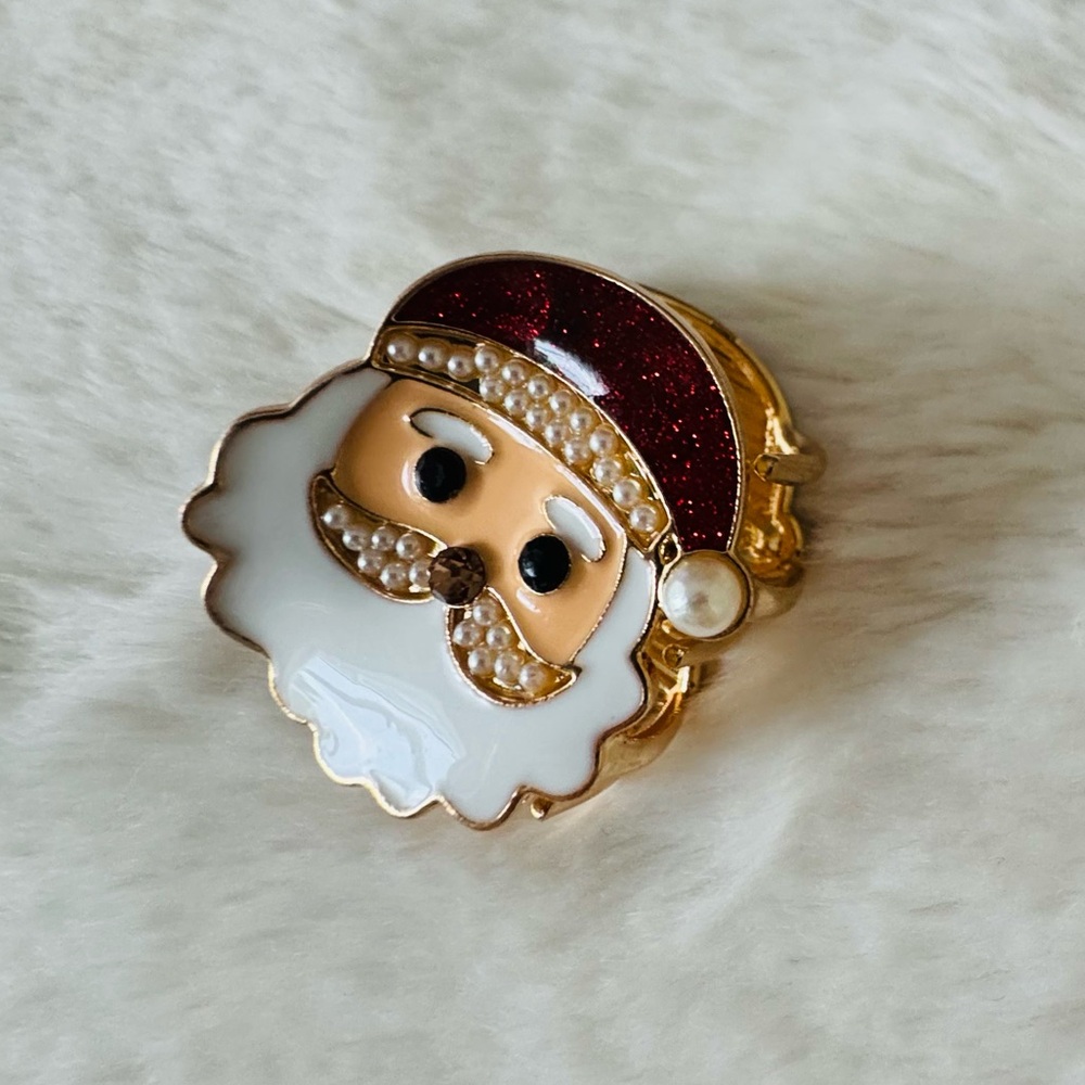 Festive Santa Claus mini Hair Claw Clip, pearl, enamel, gold